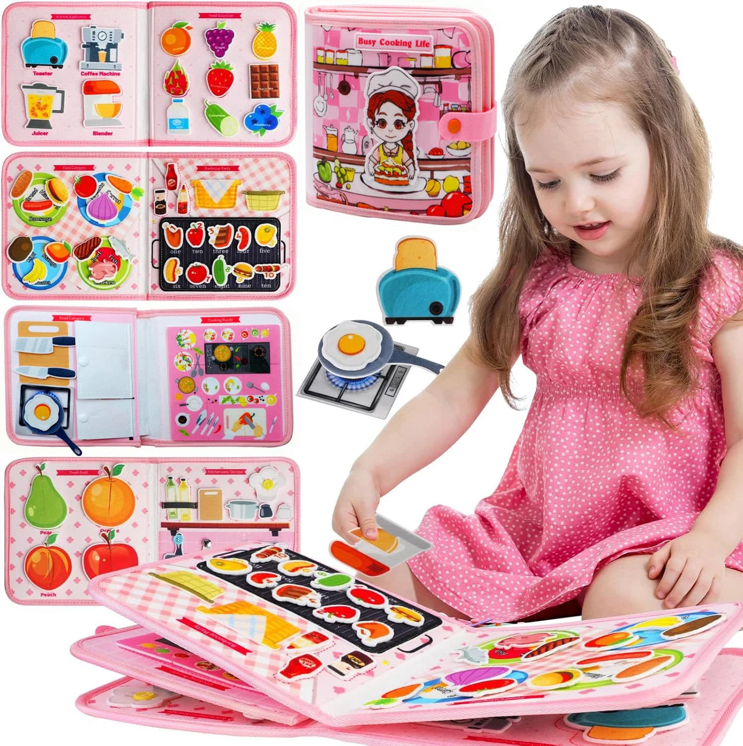 Tavola occupata per bambini Giocattoli Montessori Libro occupato Apprendimento educativo Giocattoli sensoriali per ragazze Abilità motorie Attività di viaggio in età prescolare