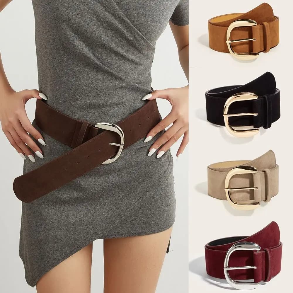 Stili Maillard Cintura larga in pelle scamosciata dal design di lusso Cintura casual versatile da lavoro Cintura da donna alla moda con fibbia ad ardiglione