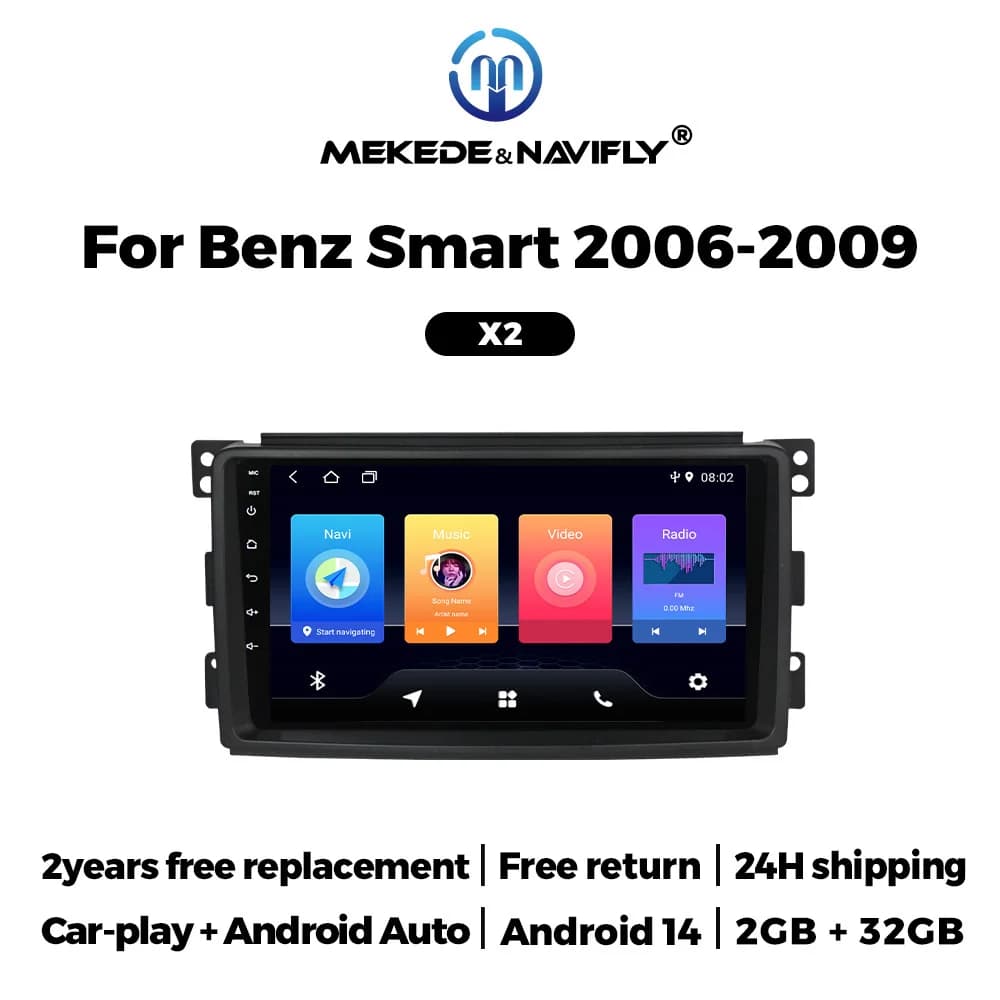 Android 14 smart car radio system for Mercedes Benz Smart Fortwo 451 2005-2015 Autoradio GPS Navigation 2 Din Multimedia