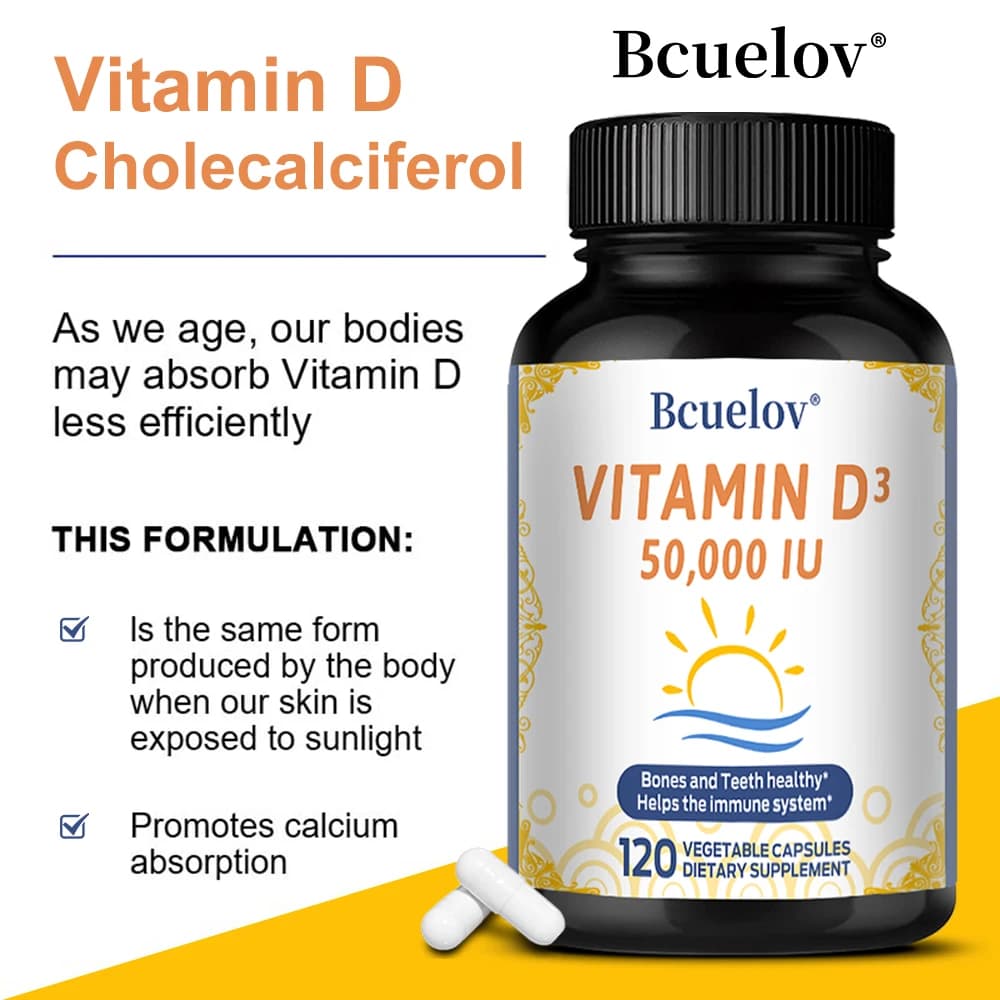 Vitamin D3 5000 UI in soft capsules for men and women - Vitamin D supplement for support of immune system and heart health, non GMO