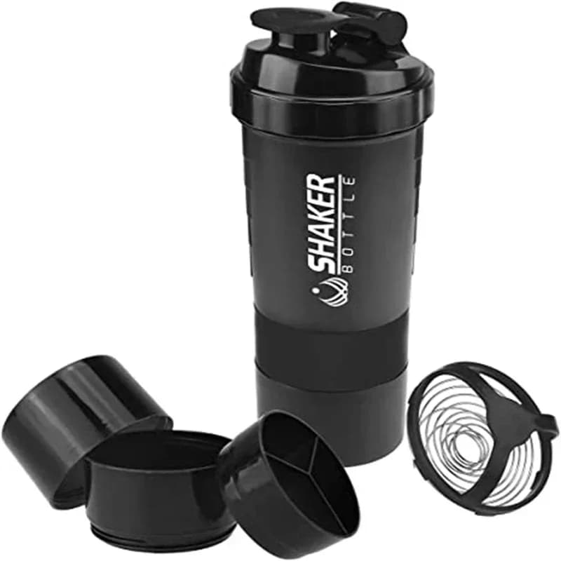 Shaker Portatile per Proteine con Contenitore per Polvere, 500ml, Bottiglia Sportiva con Sfera Miscelatrice
