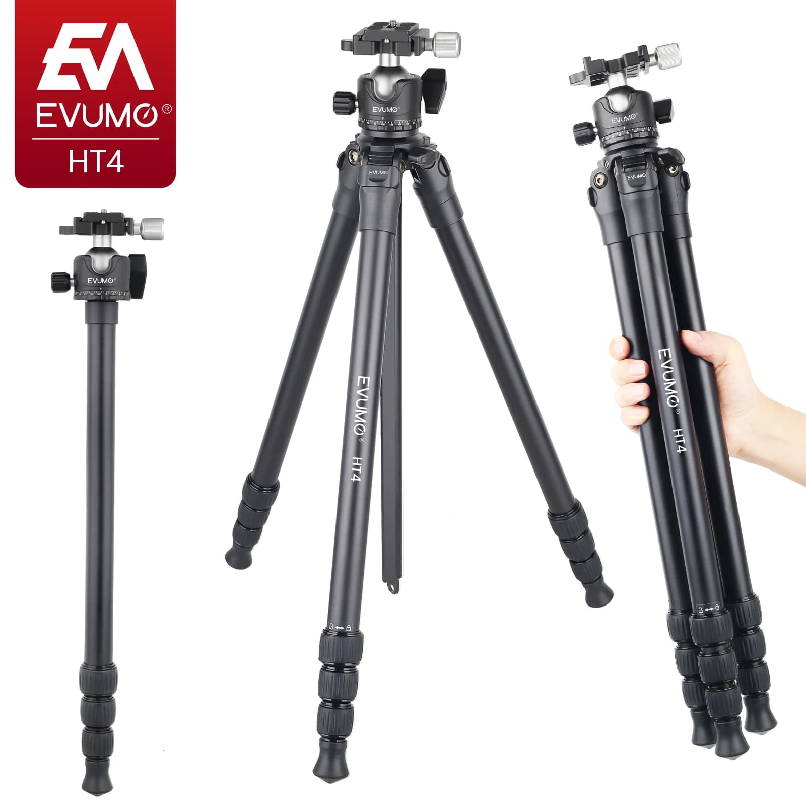 EVUMO 65 ''treppiede per fotocamera portatile compatto in alluminio monopiede supporto per telefono carico 15kg HT4 con testa a sfera panoramica 36mm