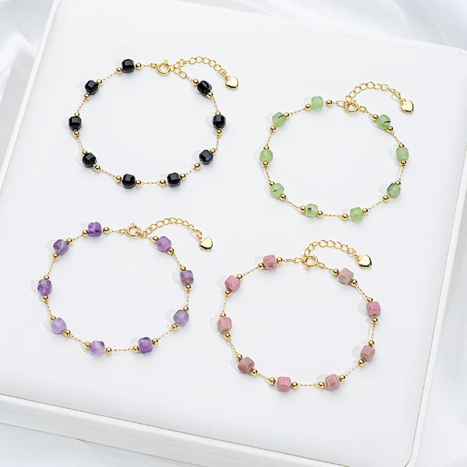 6*6mm Natural Stone Bracelet on Hand for Women Chain Bangle Fashion Jewelry Handwork Chain Bangle SquareDesign