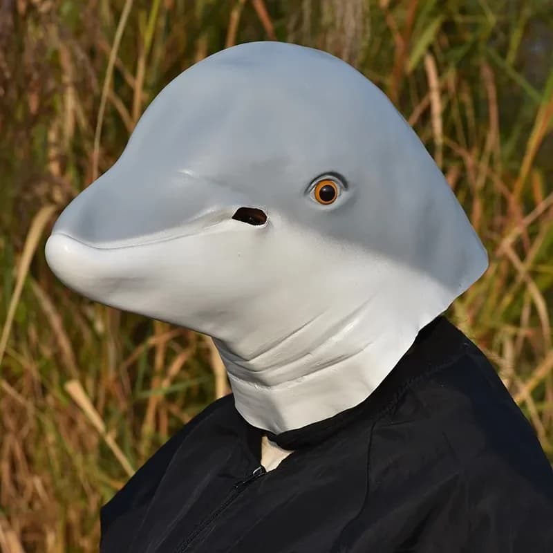 Dolphin Fish Head Mask Latex Fancy Party Cosplay Animal Full Face Mask Halloween Christmas Birthday Masquerade prop Costumes