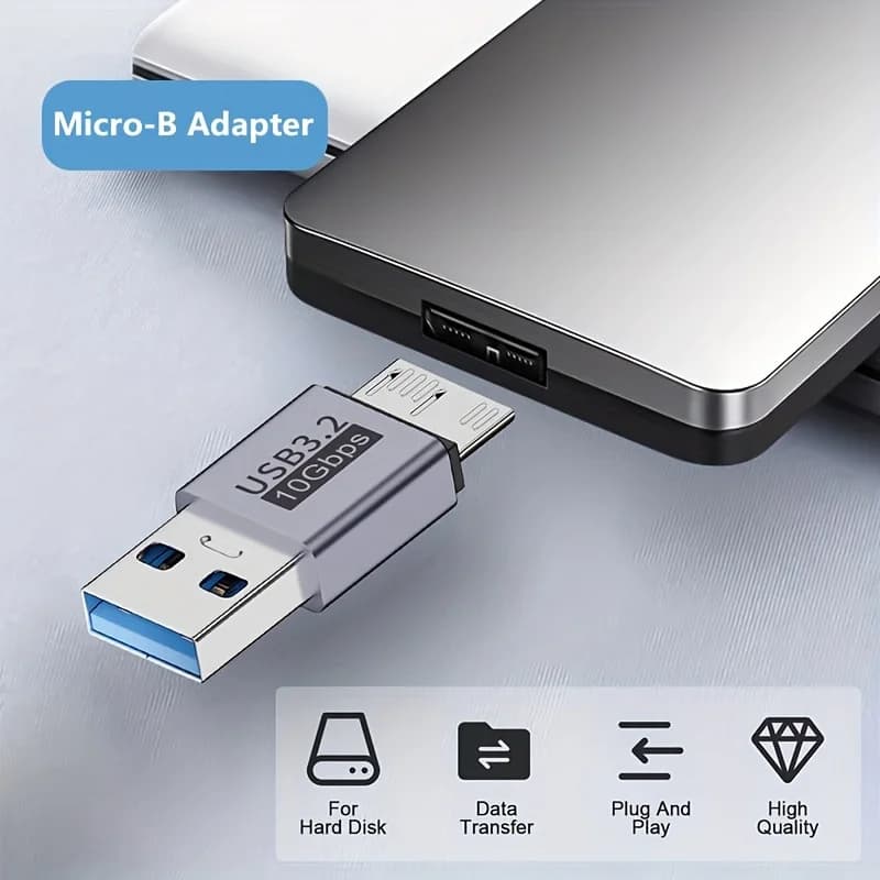 USB C 3.2 Micro B Male to Female Type C Adapter for External Hard Drive Enclosure Laptop Game Console Game Data Transfer (