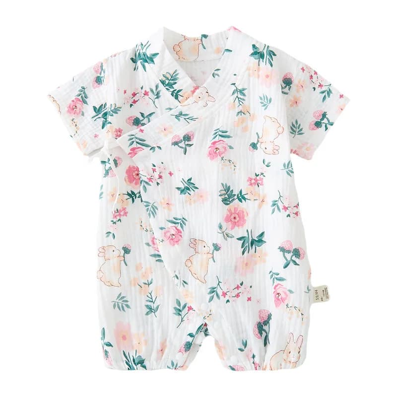Baby summer thin gauze onesie short sleeves, newborn cotton pajamas, climbing clothes, fart clothes, baby summer clothes