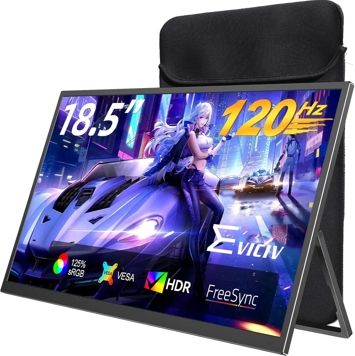 Monitor da Gioco Portatile 18.5" 120Hz 1ms, 125% sRGB FreeSync HDR, USB-C HDMI Supporto VESA per Laptop PC Console