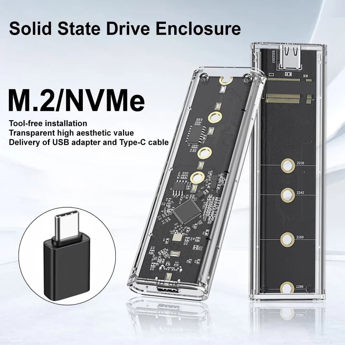 M.2 NVME NGFF SATA Enclosure M2 SSD Case 5/10Gbps USB 3.1 Type C SSD Adapter USB To SATA NVMe Transpare External Hard Disk Box