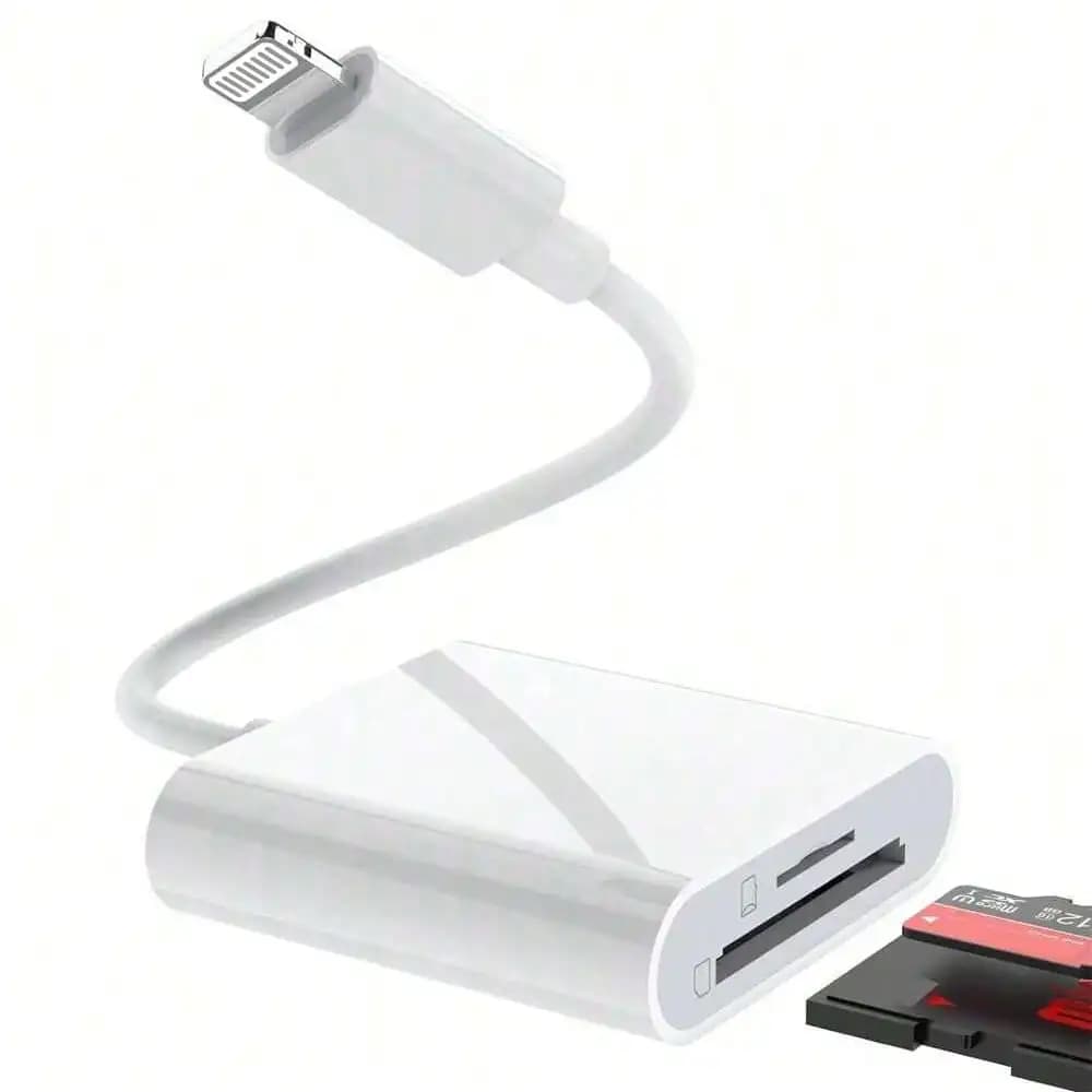 Lettore di schede SD TF a doppio slot, adattatore portatile per schede di memoria plug and play per fotocamere iPhone di tutte le serie