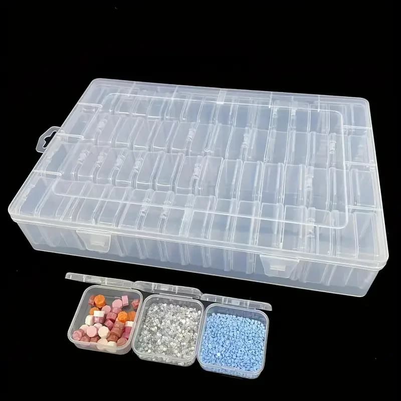Contenitore Organizer a 64 Scomparti in Plastica Trasparente con Divisori Regolabili per Gioielli, Trucchi, Accessori Artigianali con Coperchio