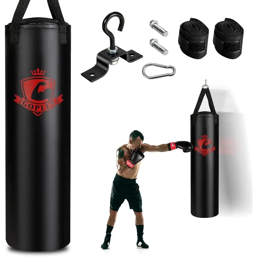 Set Suspended Boxing Sack 64-powder resistant with 12-oz Gloves and 95 cm Hand Grip for Home Gym and Martial Arts Training