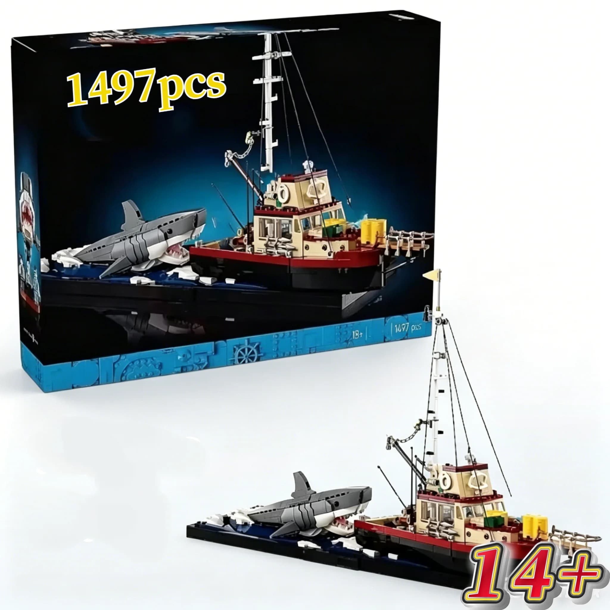 New Arrival 1497pcs Shark Corsair Fishing Boat Model puzzle Christmas Birthday toys Gifts