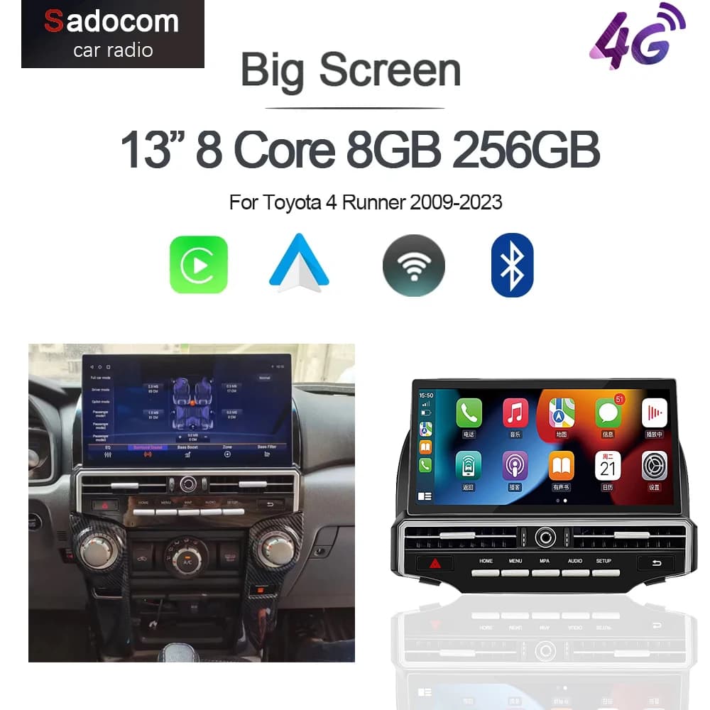 13 "CarPlay Auto Android 13 Autoradio Per Toyota 4 Runner 4runner 2009-2023 Auto stereo Lettore Multimediale di Navigazione GPS WiFi
