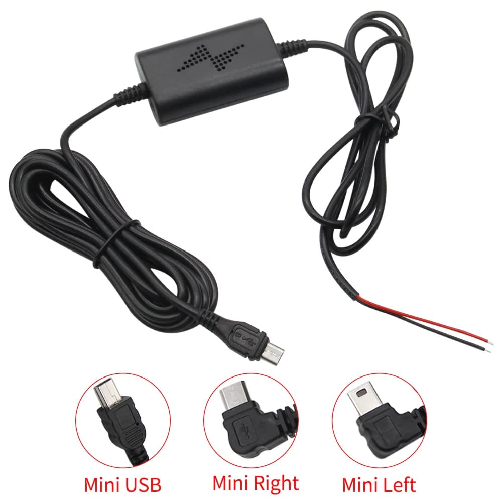 Cavo di alimentazione di ricarica DVR per telecamera Dashcam per auto da 12-24 V a 5 V 2,5 A con protezione a bassa tensione Mini cavo USB Micro Type-C