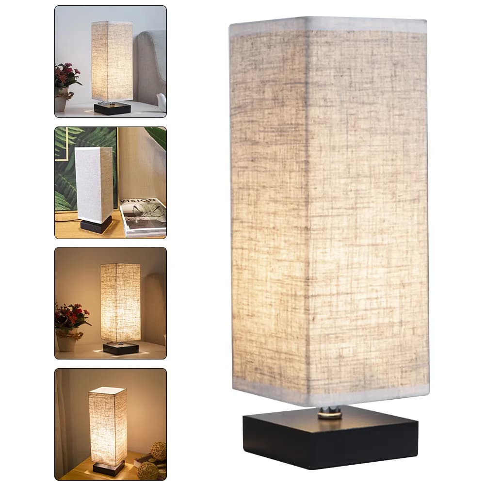Lampada da Tavolo in Tessuto di Lino E27, Illuminazione Delicata Non Abbagliante, Design Semplice Salvaspazio, Lampada da Comodino per Casa, Soggiorno