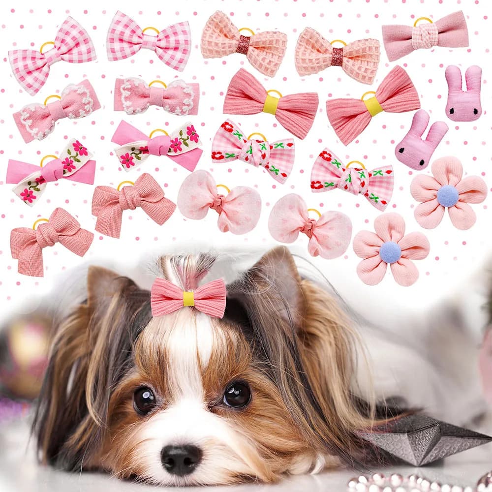 10 pezzi di fiocco per cani in stile rosa, fiocchi per peli di cani di piccola taglia con elastici, peli di cani e gatti, decorare accessori per toelettatura di animali domestici