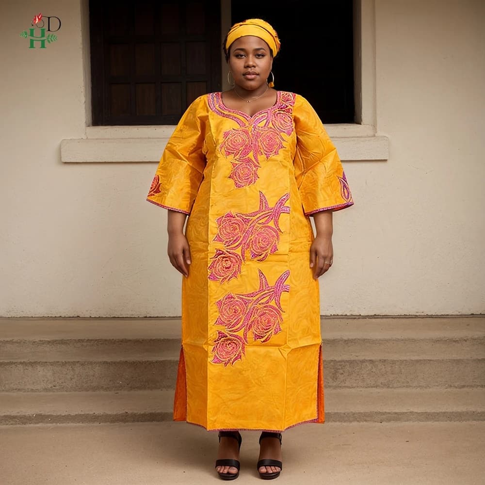 H&D African Dresses for Women on Balance, Turkish African Dresses, Traditional African Dress with Rose Embroidery.