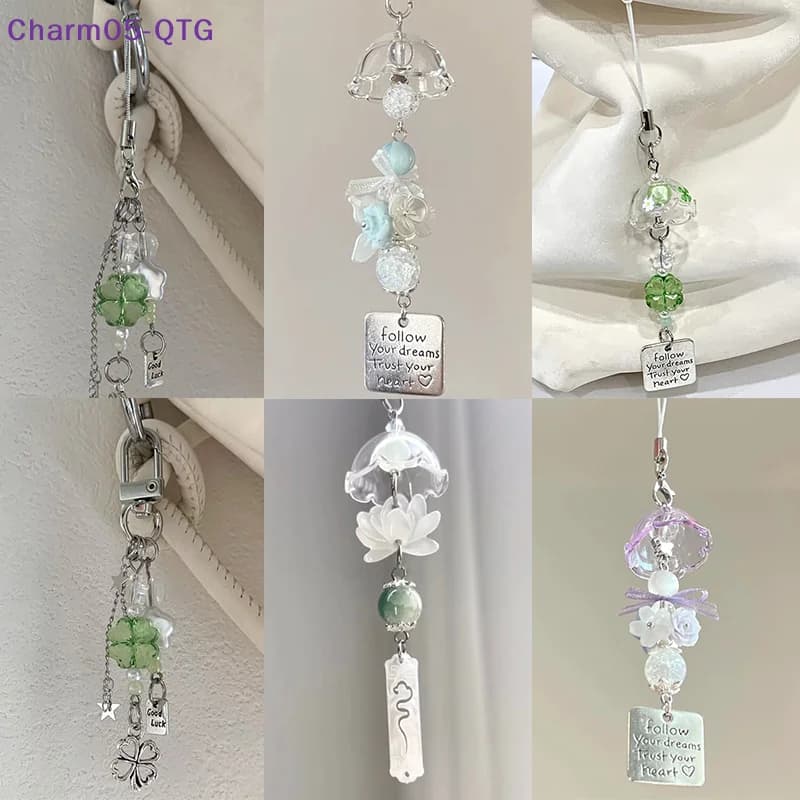 Hot！Transparent Keychain Cute Wind Chime Pendant Keyring Mobile Phone Lanyard Kawaii Bag Decorative Accessories Home Decorations