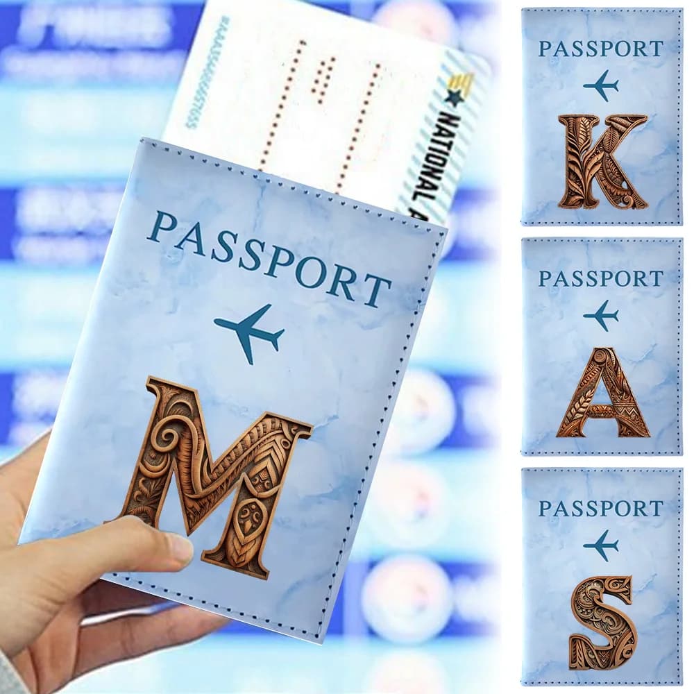 Custodia multifunzionale per la protezione della carta di credito custodia per passaporto donna uomo RFID Vintage Business Passport cover Holder Wood Art Letter