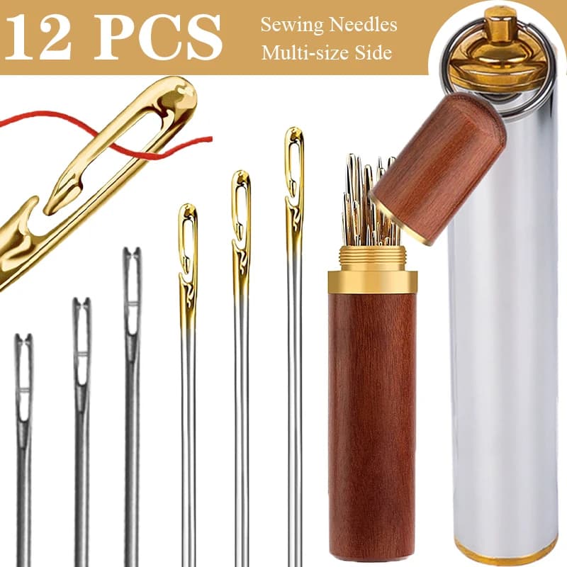 12 pezzi di aghi con Set di scatole portatile Multi-size apertura laterale cieco anziani cucito per la casa maglieria filettatura abbigliamento utensili manuali