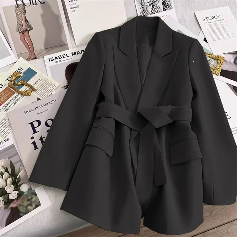 2026 Nuovo design primaverile con cintura Blazer da donna Moda coreana Streetwear Giacca a maniche lunghe Giacca con colletto dentellato Cappotto