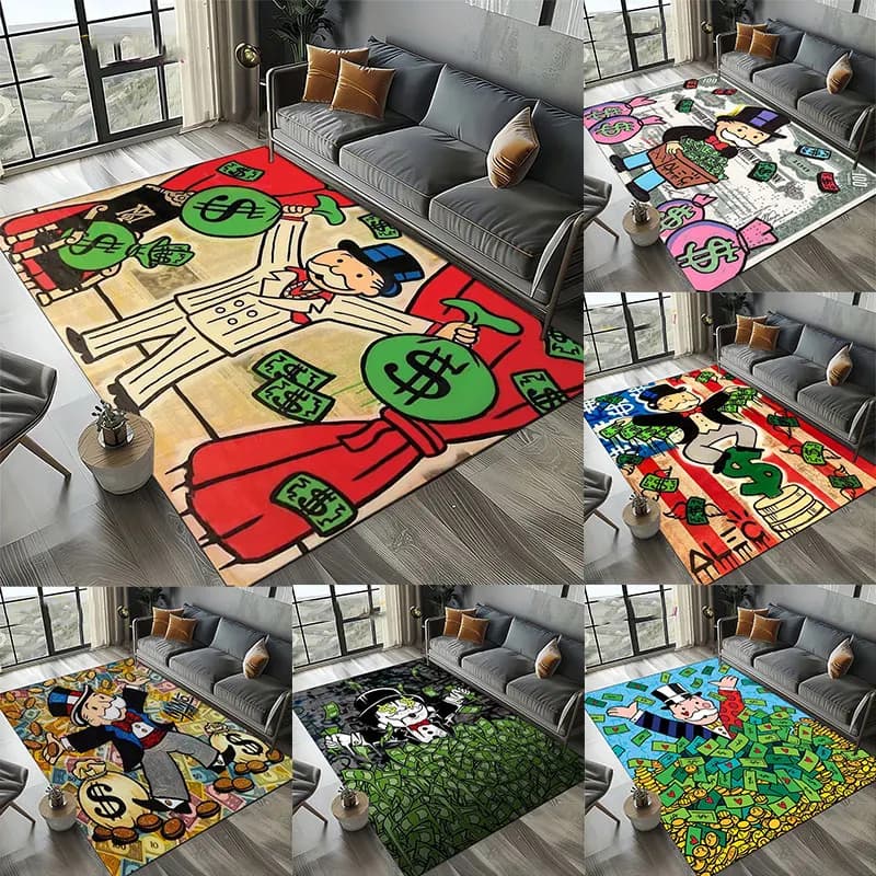 3D Rich Man Gioco Monopoly Dollar Cartoon Tappeto per soggiorno Camera da letto Divano di casa Decorazione Tappeto per bambini Tappetino antiscivolo