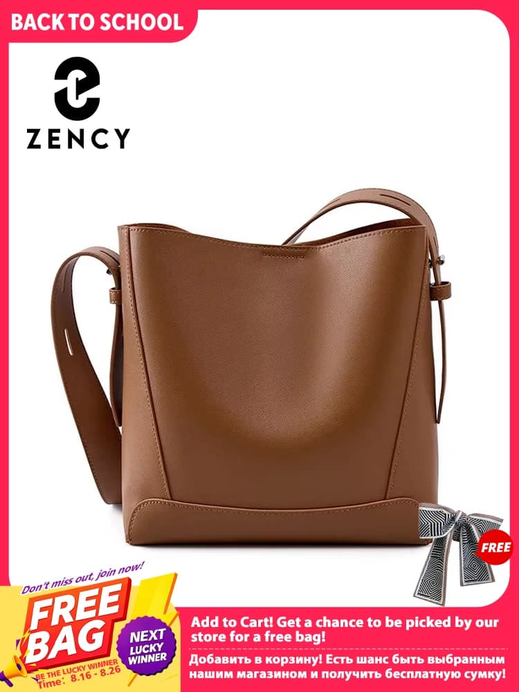 Zency New Split Leather Casual Shopper Shoulder Bag Commuter Large Bucket Handbag Simple High Quality Women Tote Underarm Bag