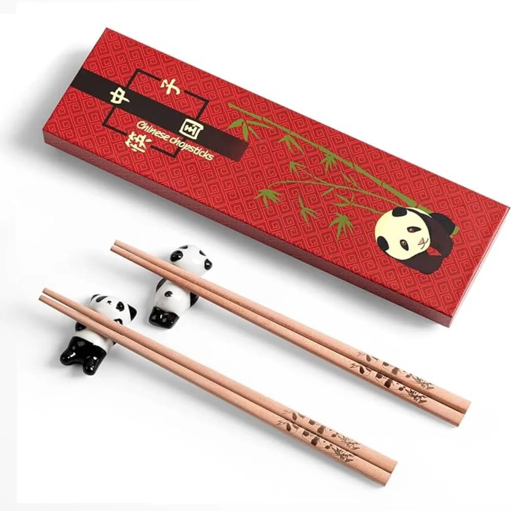 2 paia con poggia bacchette Panda set regalo bacchette antiscivolo incisione laser bacchette cinesi bacchette sushi in legno naturale