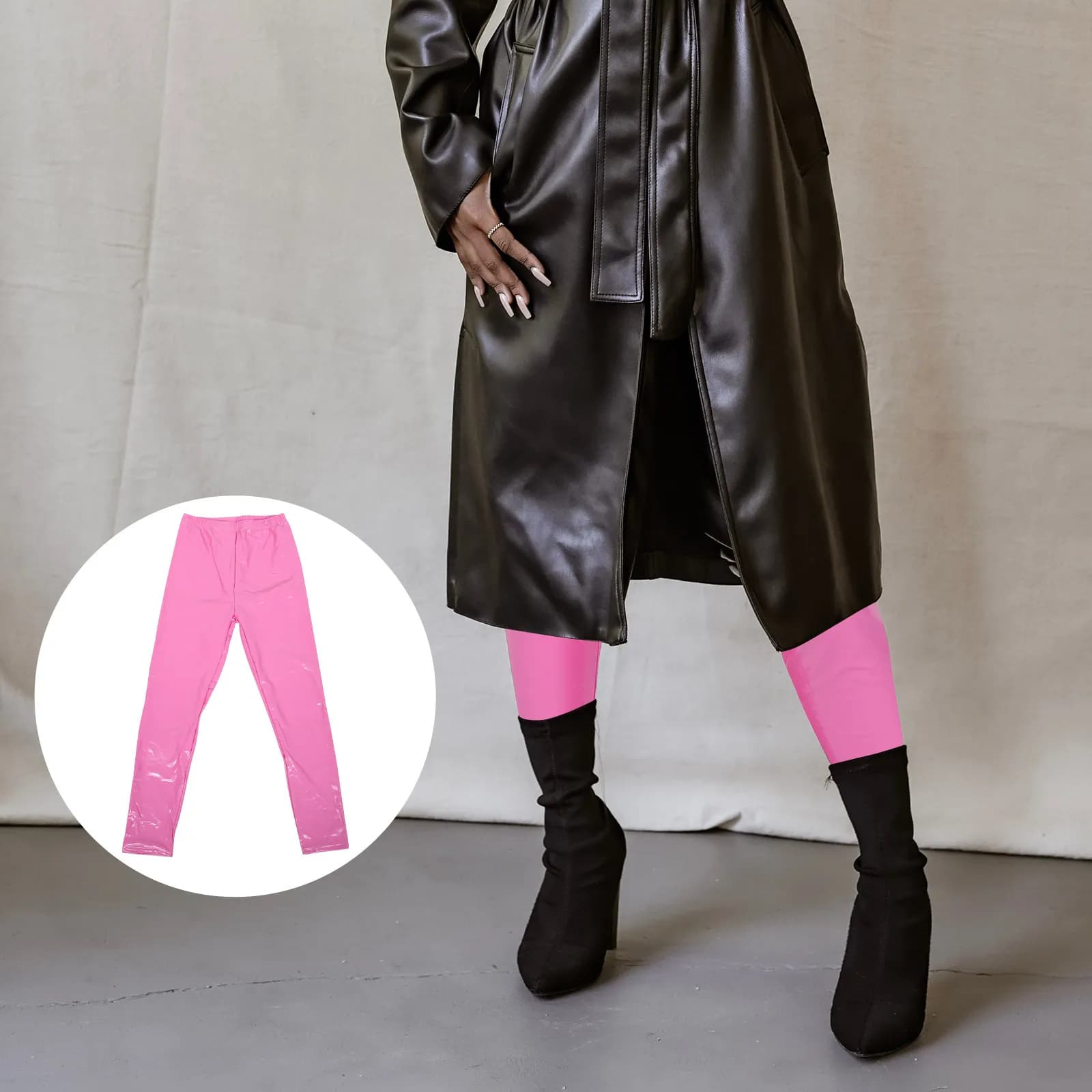 1 paio di leggings elasticizzati da donna a vita alta, pantaloni alla moda per il controllo della pancia, per discoteca, Halloween, Natale, serate fuori