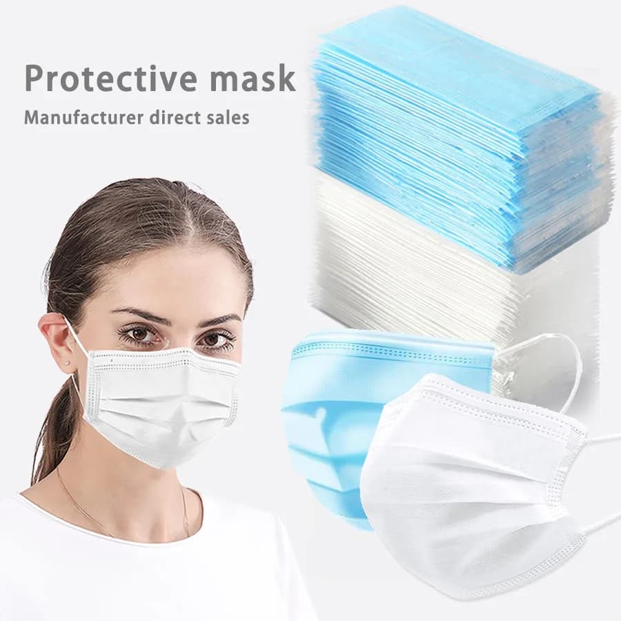 50/100 pezzi maschera usa e getta per il viso blu bianco maschera per adulti fabbrica all'ingrosso 3 strati maschera per il viso traspirante non tessuta meltblown