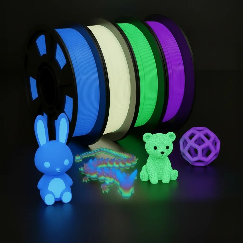 Filament Luminous to the Multicolored Hole, Green, Blue, Purple and Rainbow, Filament PLA 1,75 mm, 3D Printer Filament Set