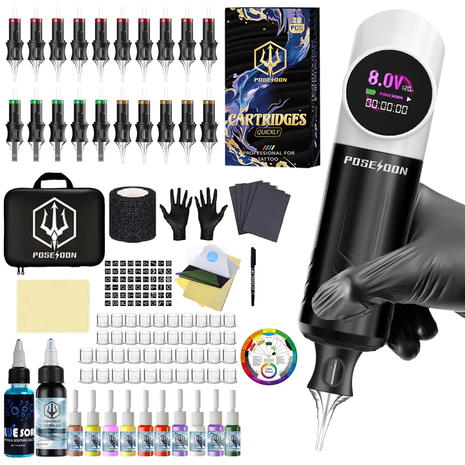 Kit tatuaggio POSEIDON V5 Nuovo kit penna tatuaggio Panda per kit macchina tatuaggio trucco permanente Kit tatuaggio alimentatore wireless