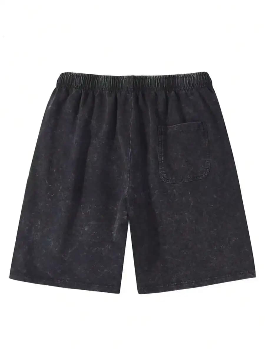 Acid Washed Cotton Shorts With Elastic Waist And Drawstring Loose Fit Casual Beach Shorts