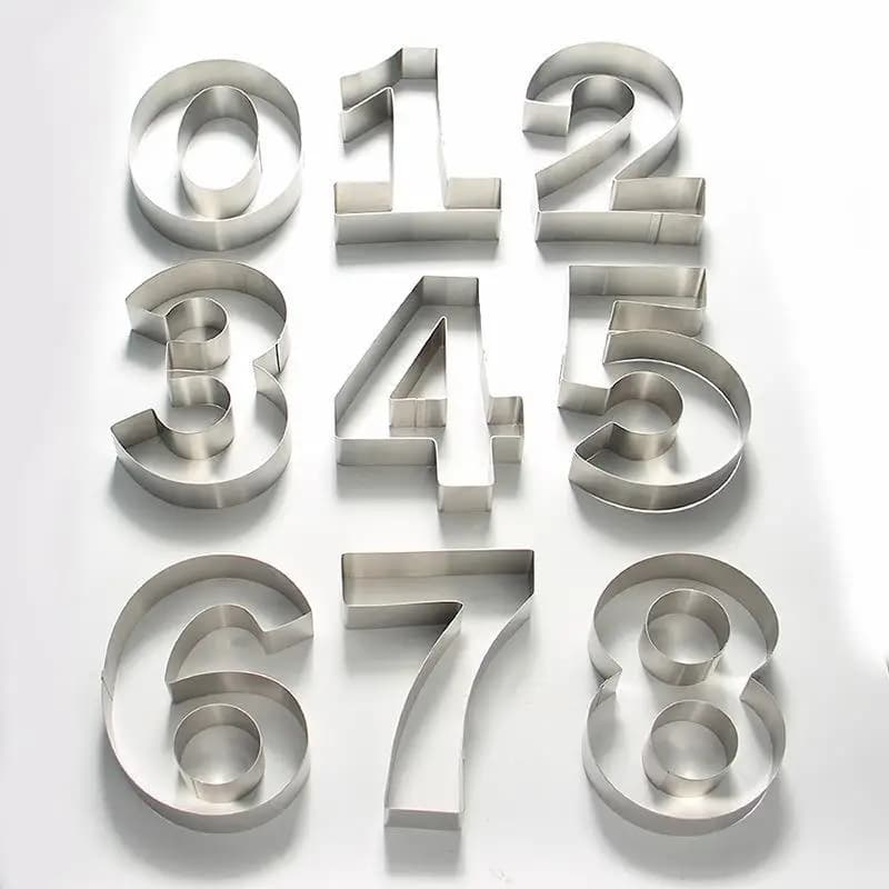 Set of 9 Stainless Steel Cookie Prints with Numbers from 0 to 9, Kitchen Tools for Cake and Pastry