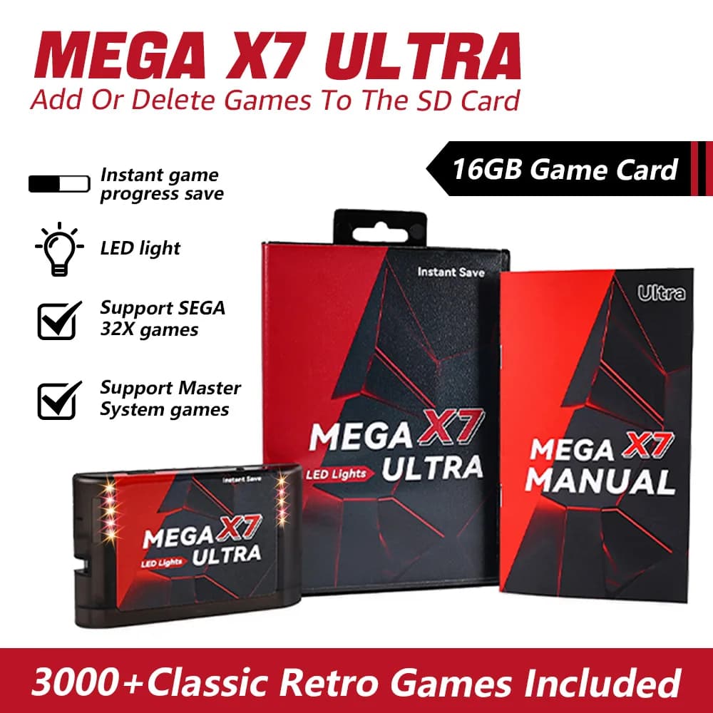 Cartuccia di gioco Instant Save Mega X7 Ultra USA/Giappone/Europa per console di gioco SEGA GENESIS Mega Drive MegaDrive con manuale
