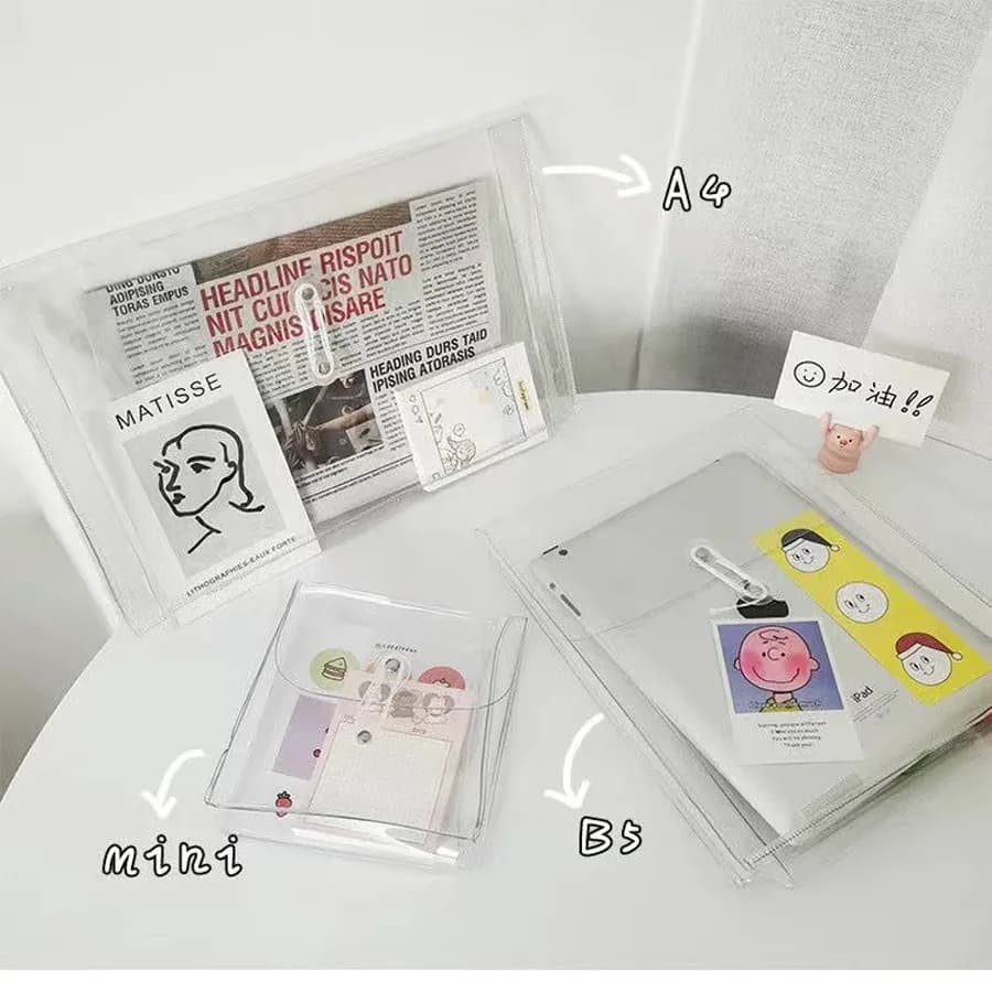 Busta trasparente per documenti INS, formato A4, in plastica, con tasche, per ufficio e scuola, formato B5, per archiviazione