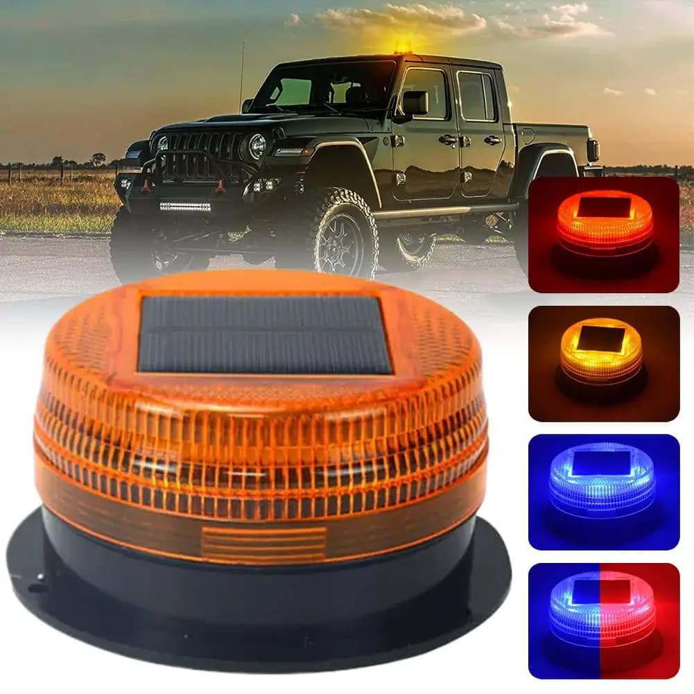 Luce Stroboscopica LED a Energia Solare con Magnete per Tetto Auto, Luce di Avvertimento Notturna per Auto, Camion e Accessori E6J9