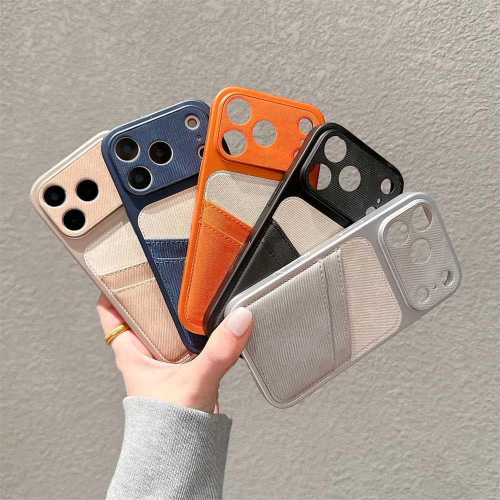 Card Slot Pocket Holder Phone Case for iPhone 17 Pro Max 16 15 14 13 12 Air Wallet Bag Contrast Color Shockproof Frosted Cover