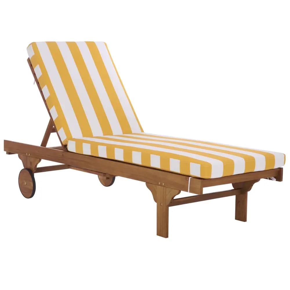 Collezione di mobili da giardino Newport, chaise longue in legno massello naturale con cuscino a strisce gialle, schienale regolabile