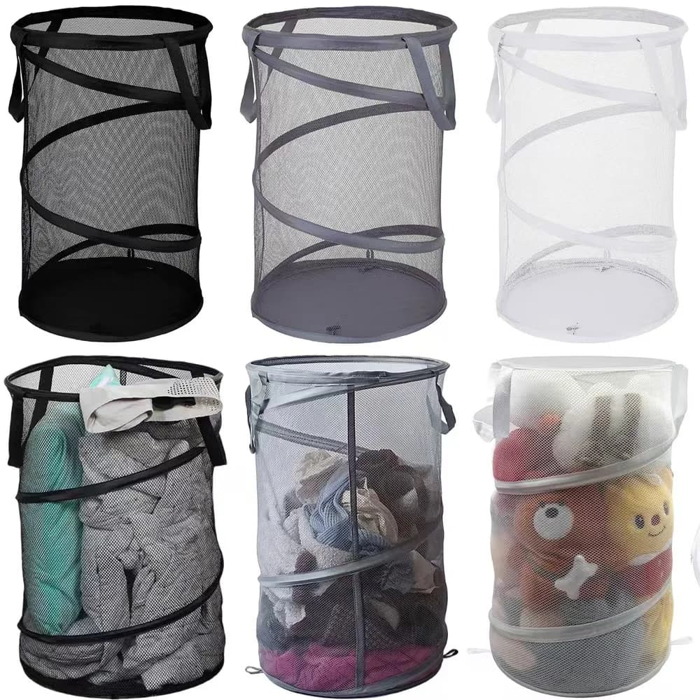 Foldable basket for displacement of dirty linen, large bag holders in mesh yarn, bucket for frame, organizers for linen, storage case