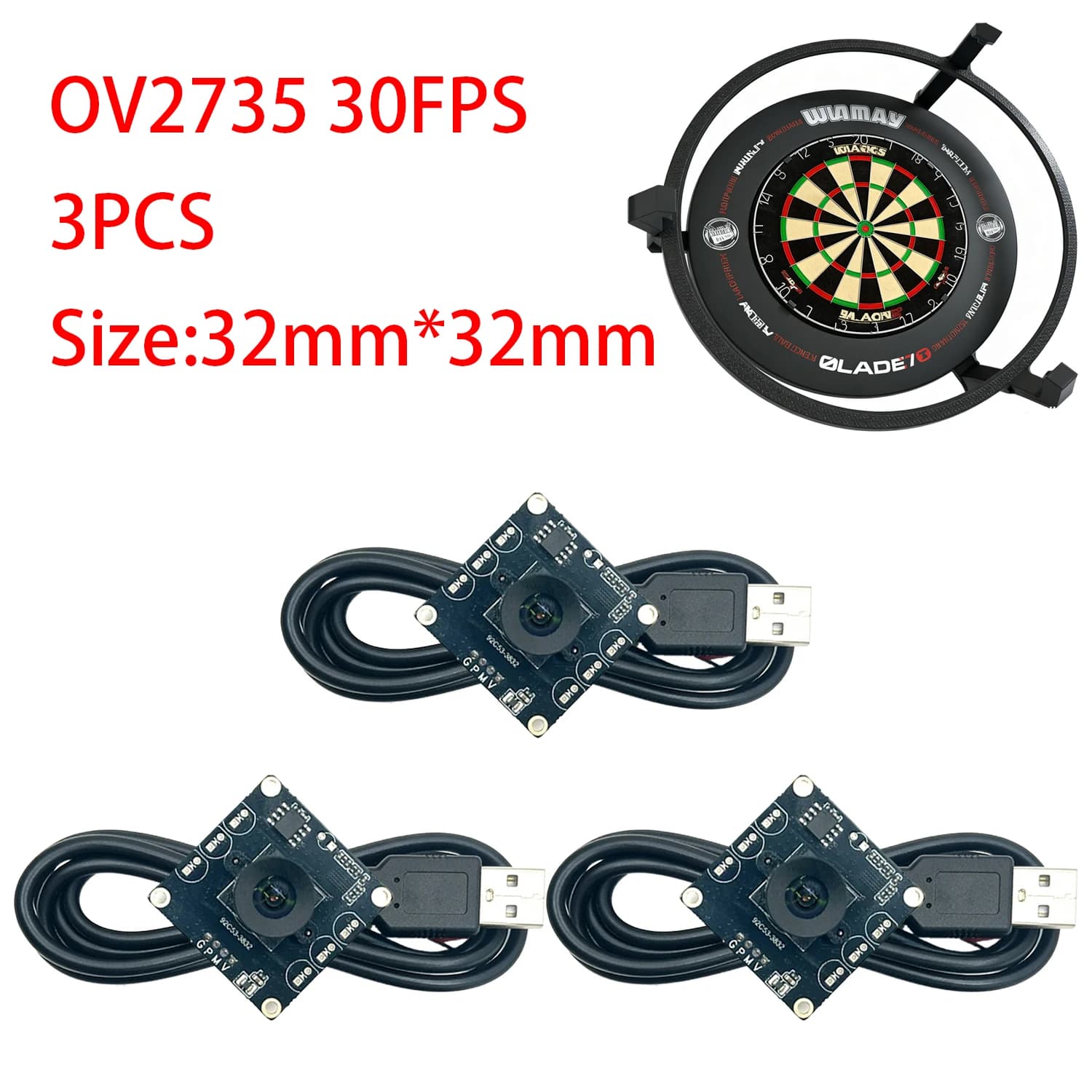 3 telecamere USB OV2735 100 ° Registrazione video 30FPS senza distorsioni per Autodarts.io, compatibile con Raspberry Pi, Mac e Linux