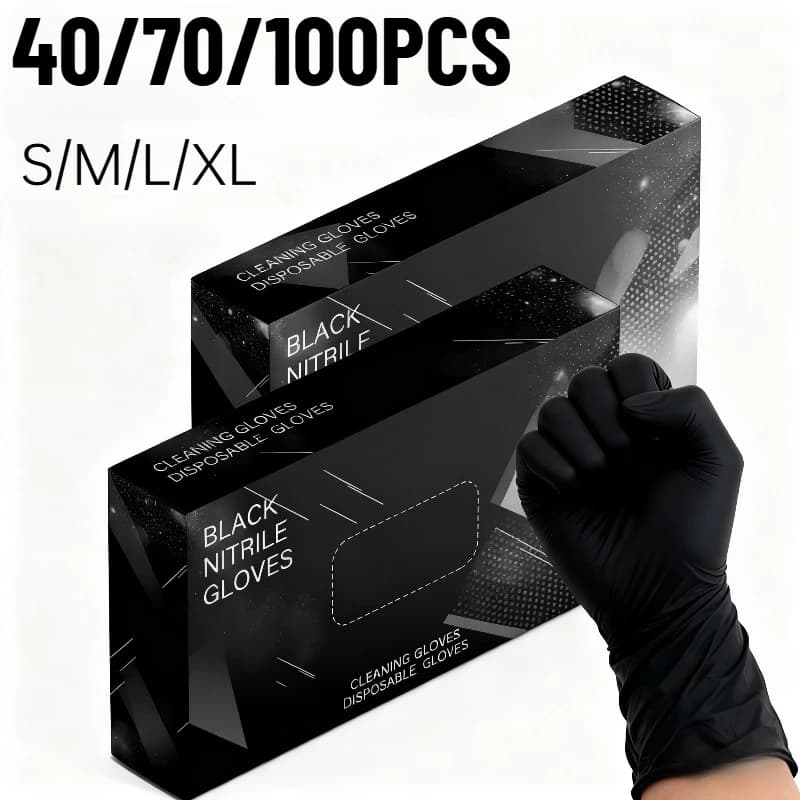 40/70/100PCS Guanti monouso in nitrile nero Guanti per pulizia usa e getta Cucina domestica Camera da letto Strumenti essenziali per la pulizia