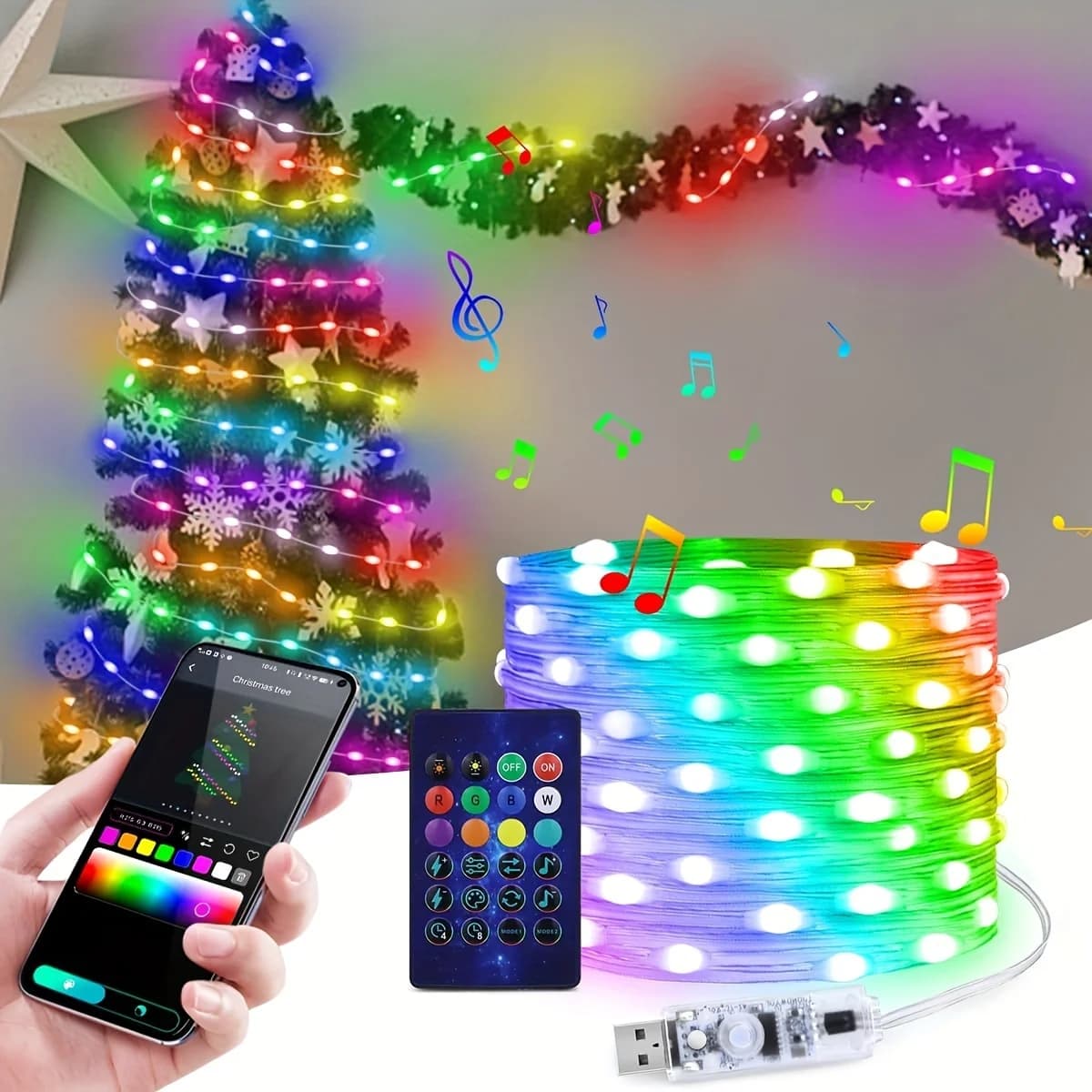 Smart IC LED String Light WS2812 Bluetooth Fata Luce indirizzabile USB 5V 20m 10m 5m Dreamcolor Sincronizzazione musicale Party Ghirlanda Decor