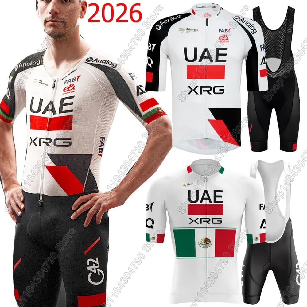 UAE Cycling Team 2026 Mexico Jersey Set Man France Tour Clothing Road Bike Shirts Cycling Shorts with MTB Maillot straps