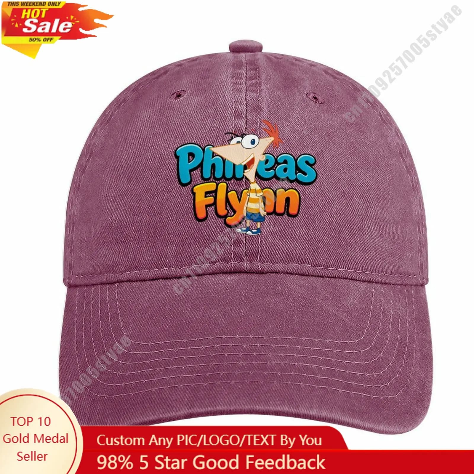 Cappello in denim di Phineas e Flynn, design personalizzato Disney, berretto da baseball regolabile per adulti con visiera curva, articolo di moda elegante e accattivante