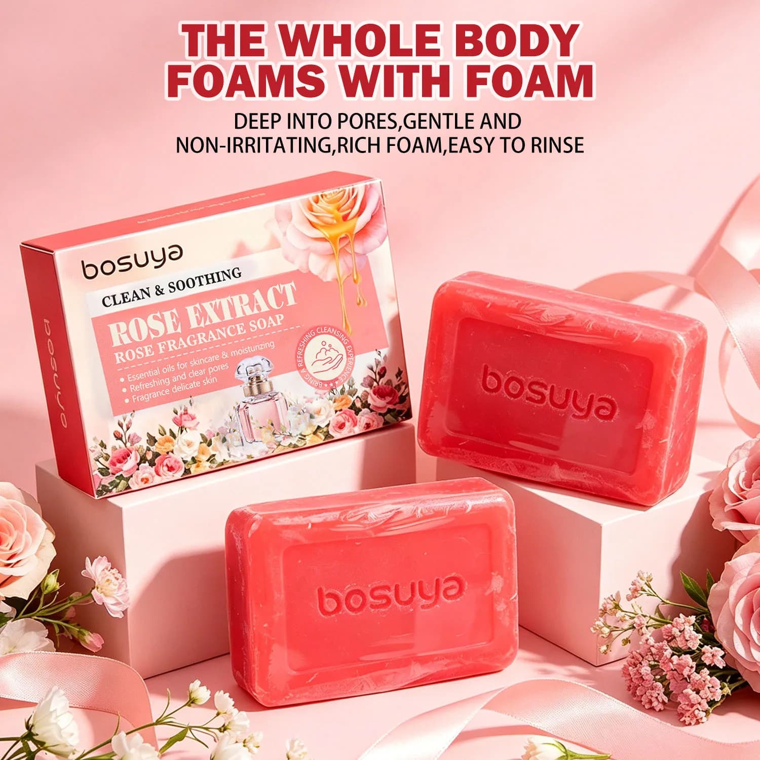 Rose soap, body and back cleaning soap, oil control, acne removal, face washing, bathing, handmade essential oil