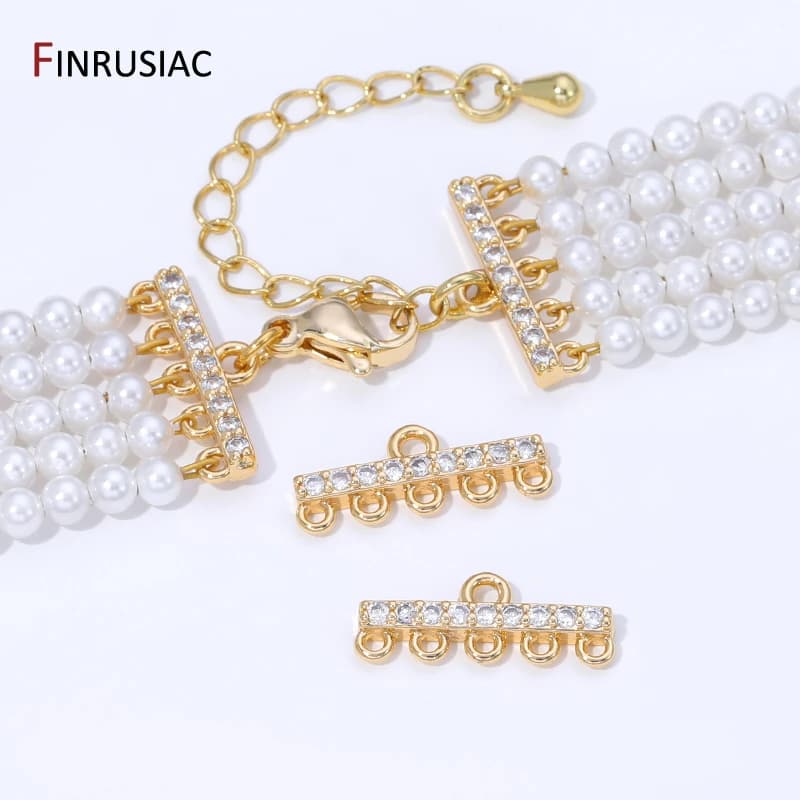 Connettore a più fili in ottone placcato oro 14K con zirconi per gioielli, connettore per la creazione di braccialetti, accessori fai da te