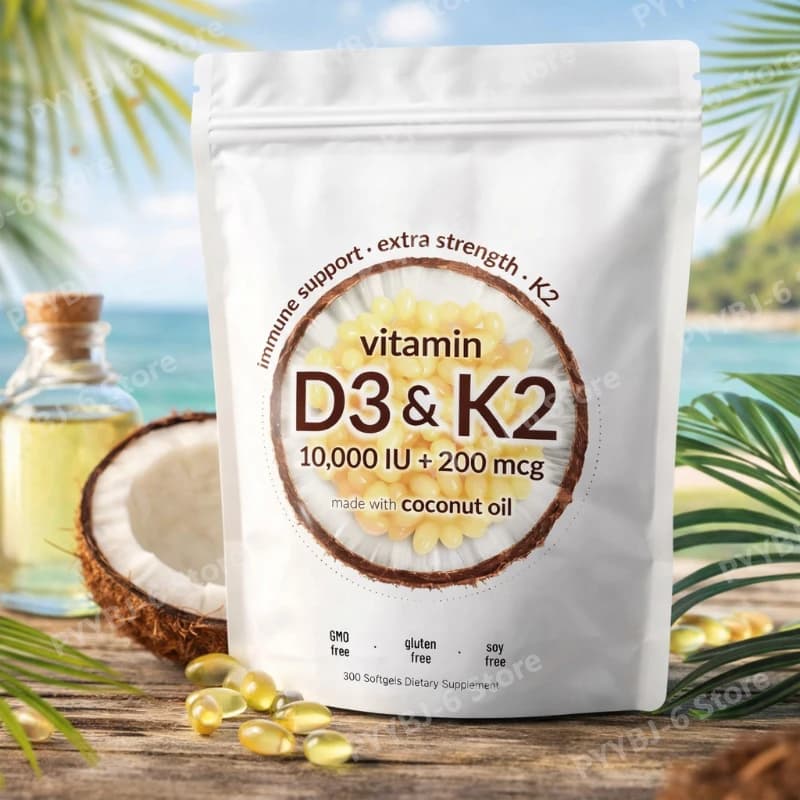 Integratore di Vitamina D3 e K2 10.000 UI, Supporta la Salute Generale e la Salute delle Ossa, Non-OGM, Senza Glutine, 300 Capsule Morbide per Adulti