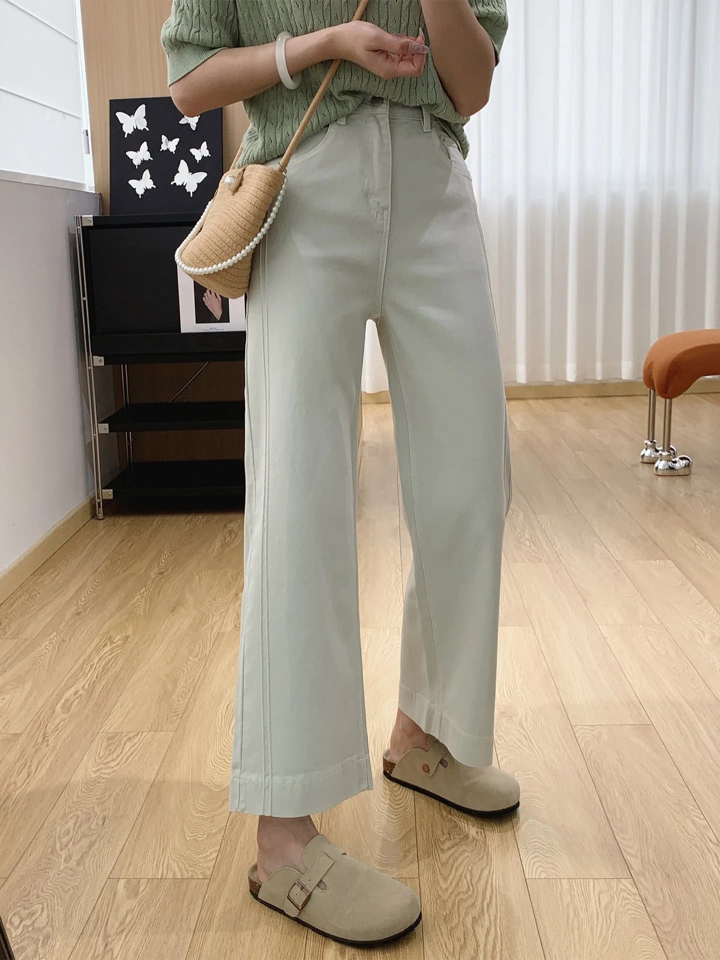 Jeans a Vita Alta e Gamba Larga da Donna, Taglio Dritto e Comodo, in Denim Elasticizzato a Quattro Vie, Stile Nonna, Misto Cotone, Collezione Primavera