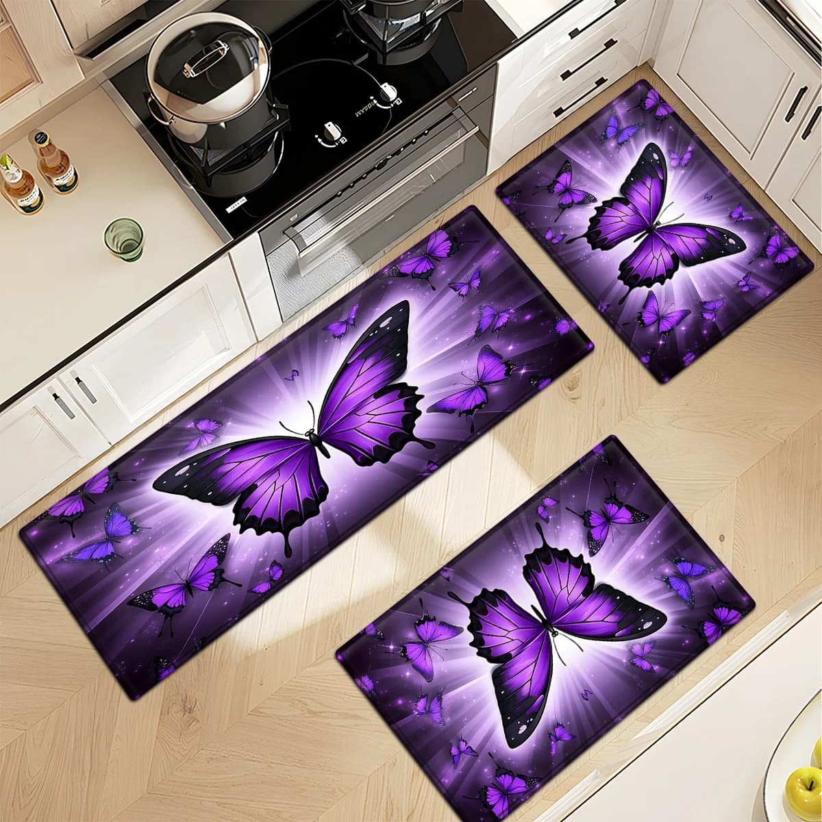Purple Butterfly Carpet L-shaped Kitchen Carpet Dreamy Butterfly Living Room Bedroom Farmhouse Entrance Welcome Doormat